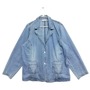 Jeanology‎ Collection Denim Blazer Womens 22W Light Wash Notched Lapel Pockets